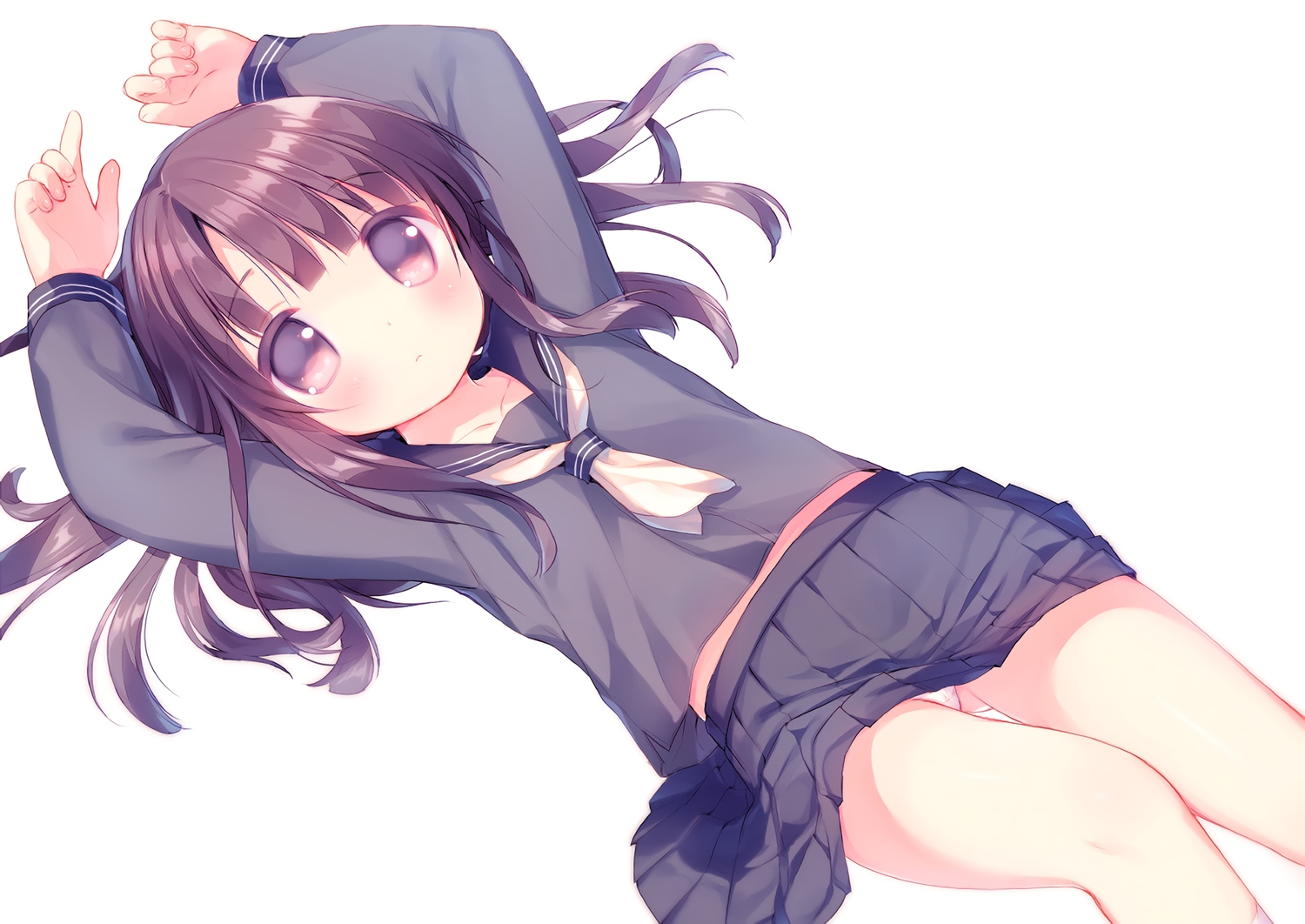 brown_eyes, brown_hair, loli, long_hair, original, panties, school_uniform, underwear