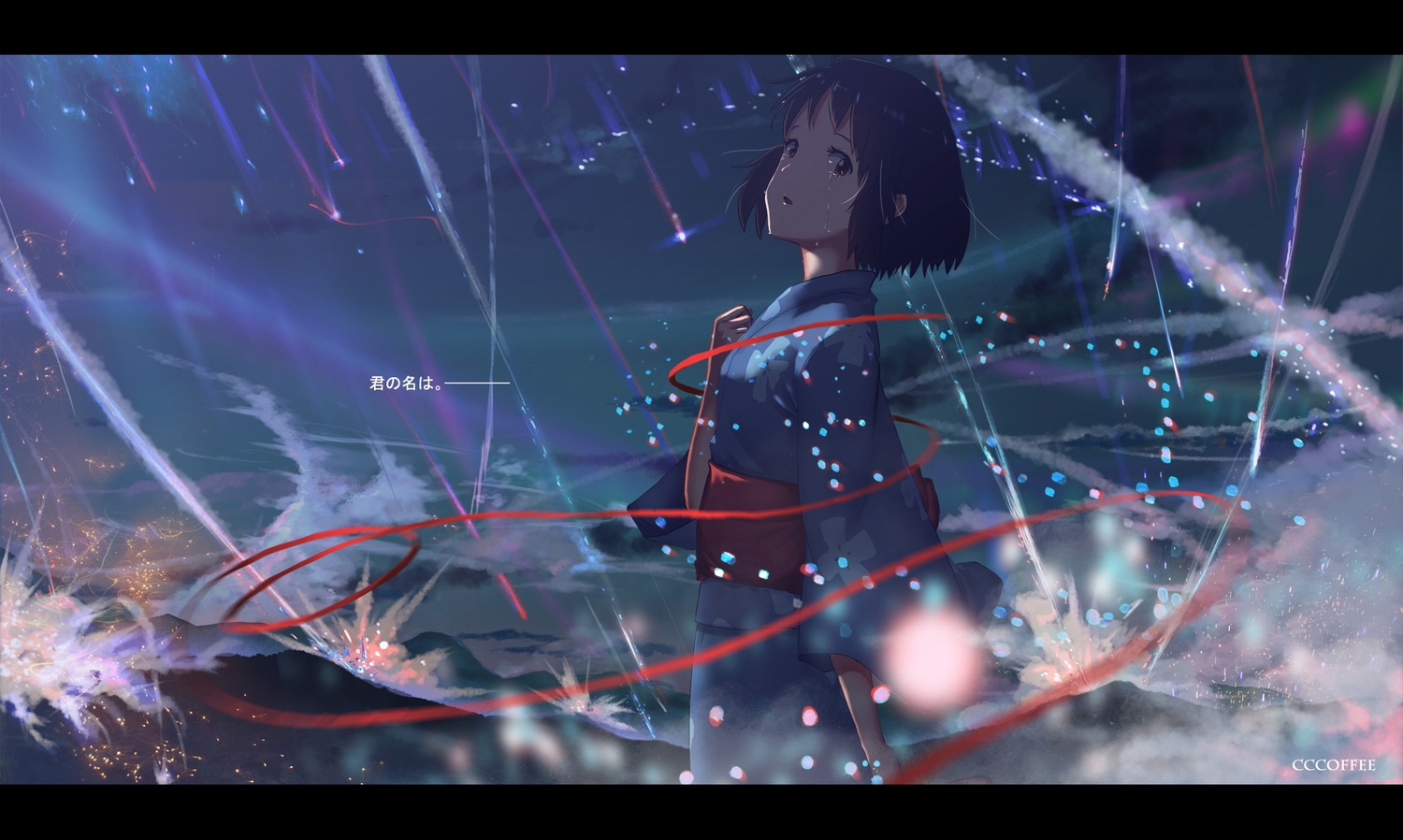 black_hair, brown_eyes, japanese_clothes, kimi_no_na_wa, leng_sediao_kafei, miyamizu_mitsuha, ribbons, short_hair