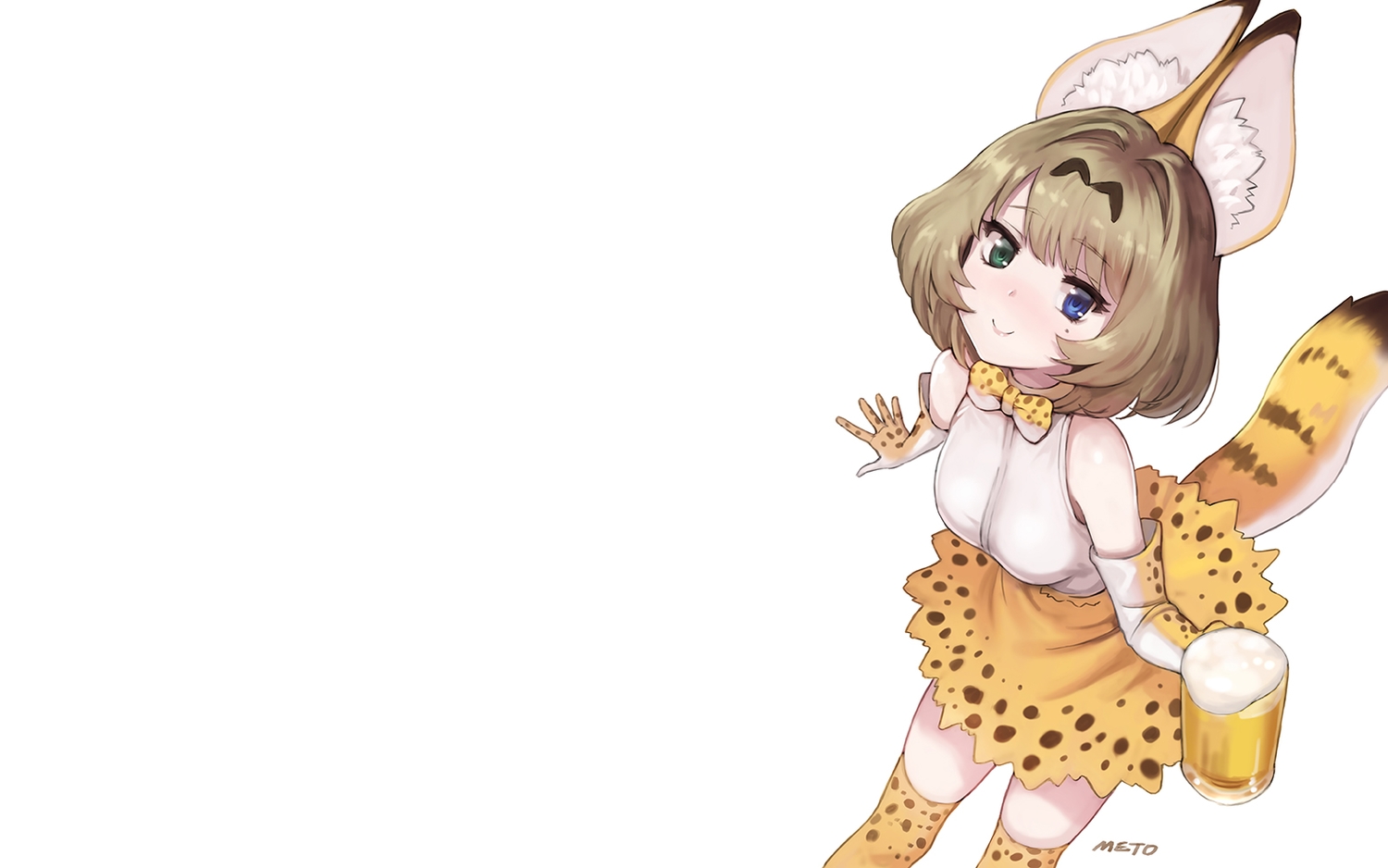 animal_ears, bicolored_eyes, bow, breasts, brown_hair, catgirl, cosplay, drink