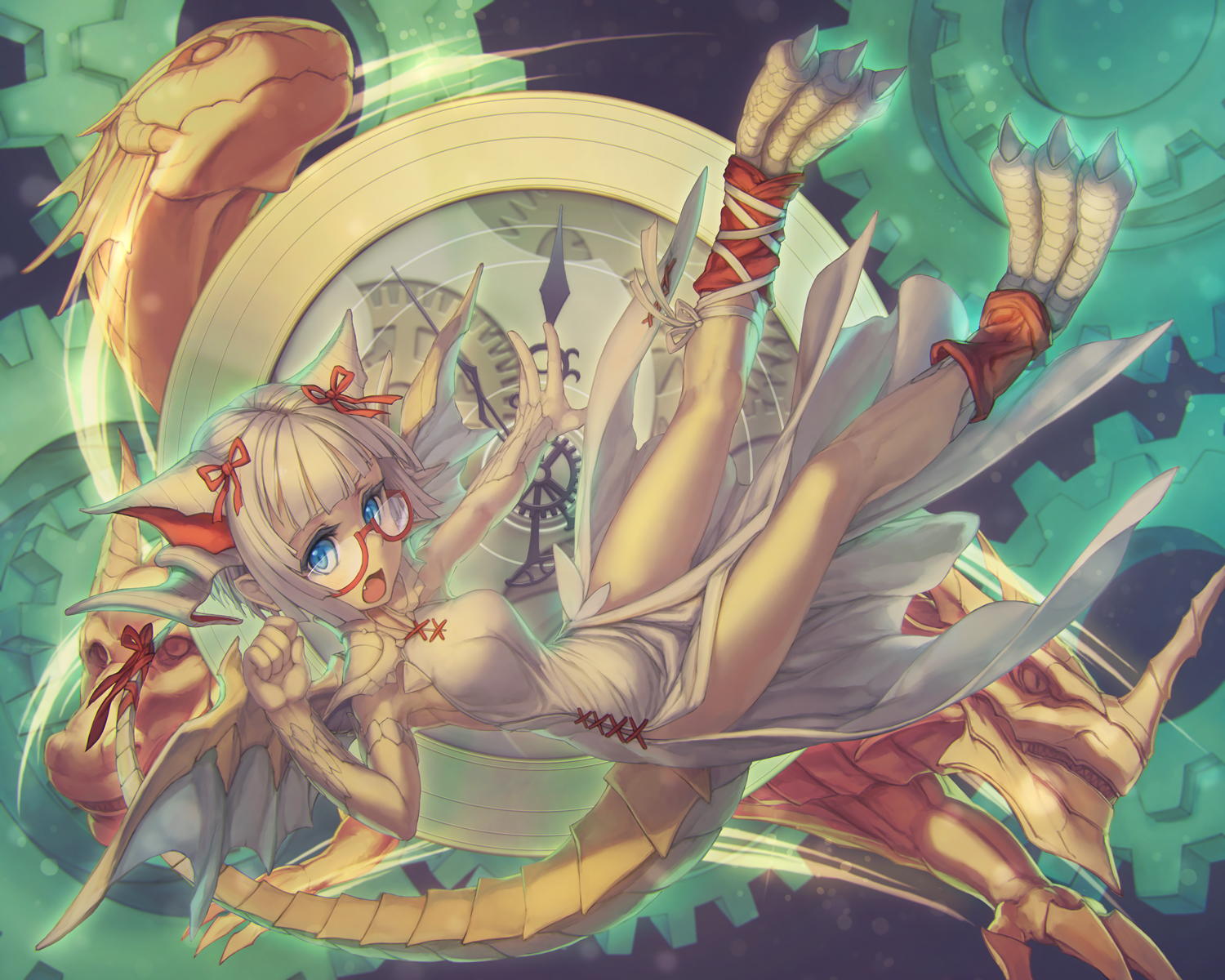 animal_ears, glasses, myr_(p&d), puzzle_&_dragons, rotix, white_hair
