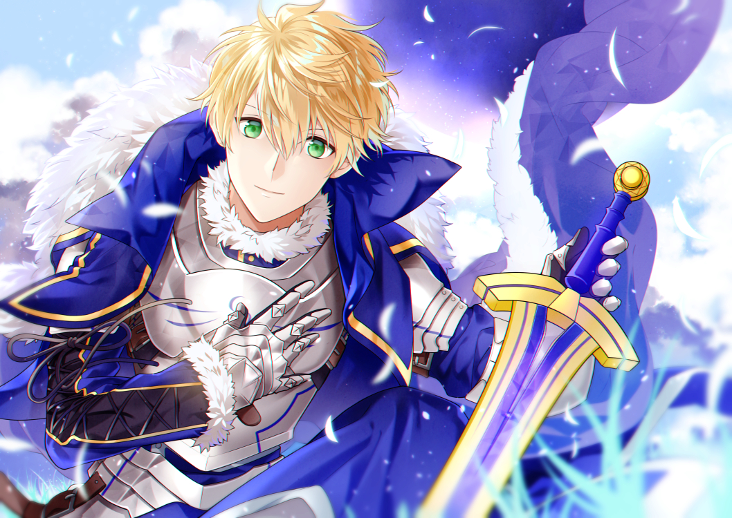 all_male, armor, arthur_pendragon_(fate), blonde_hair, cape, fate/grand_order, fate_(series), gloves