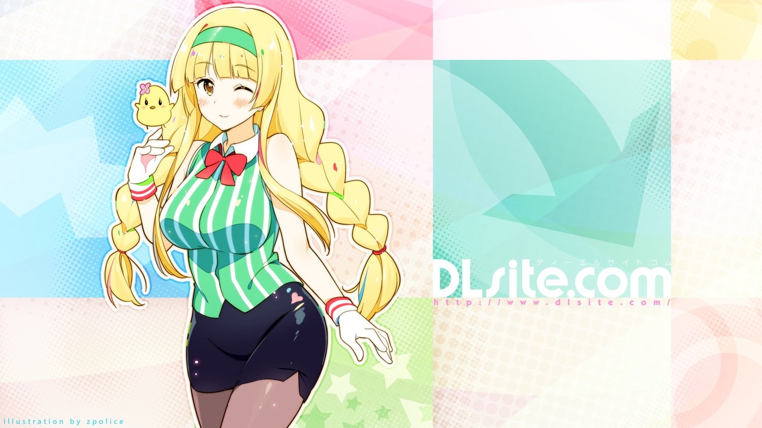 blonde_hair, blush, bow, braids, breasts, dlsite.com, headband, jpeg_artifacts