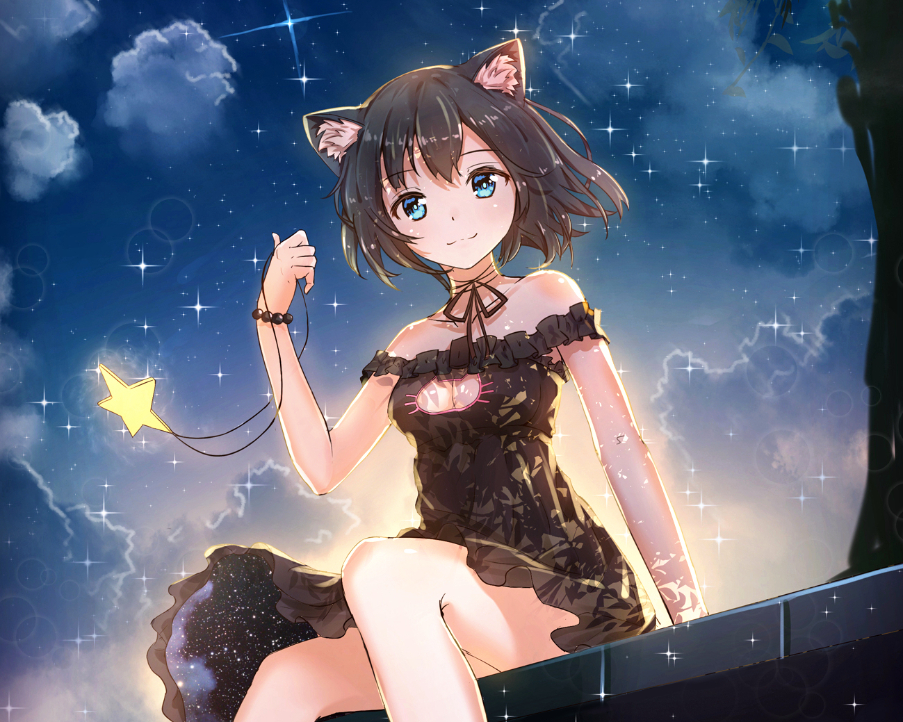 animal_ears, black_hair, blue_eyes, breasts, byakuya_reki, catgirl, choker, cleavage