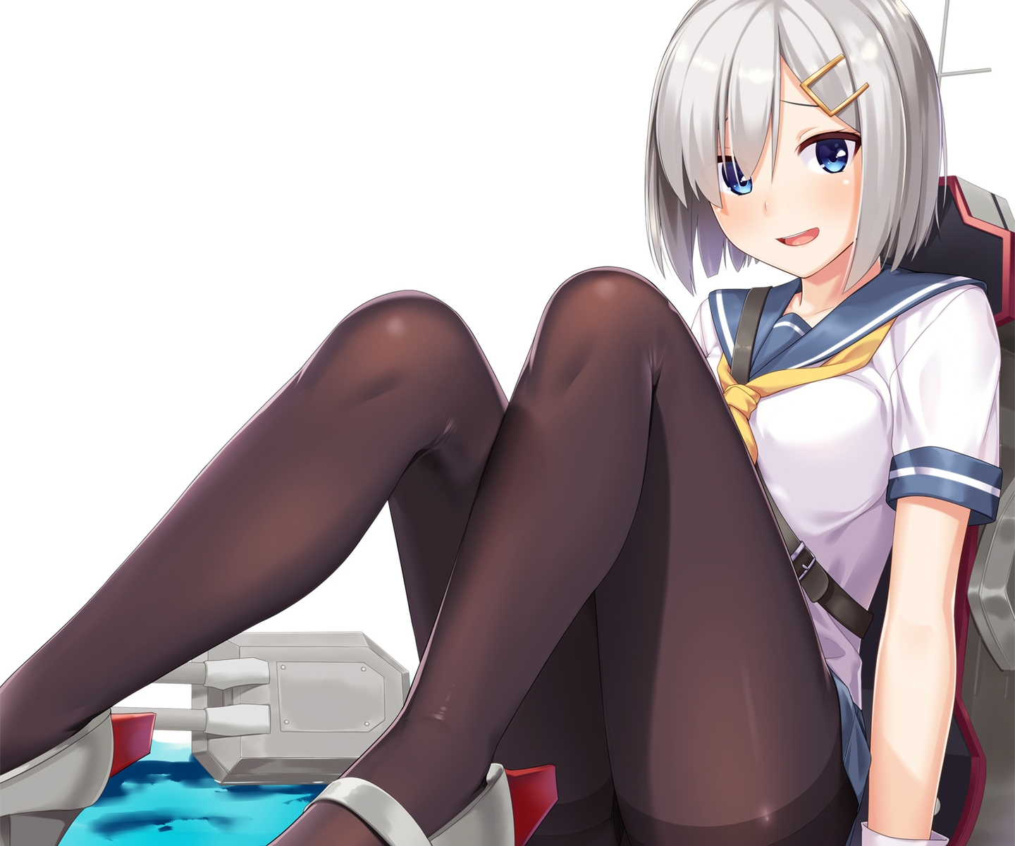 anthropomorphism, aqua_eyes, cropped, gray_hair, hamakaze_(kancolle), kantai_collection, pantyhose, sawada_yuusuke