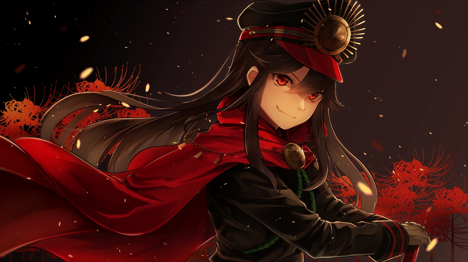 black_hair, cape, chain, fate/grand_order, fate_(series), hat, headdress, koruta_(nekoimo)