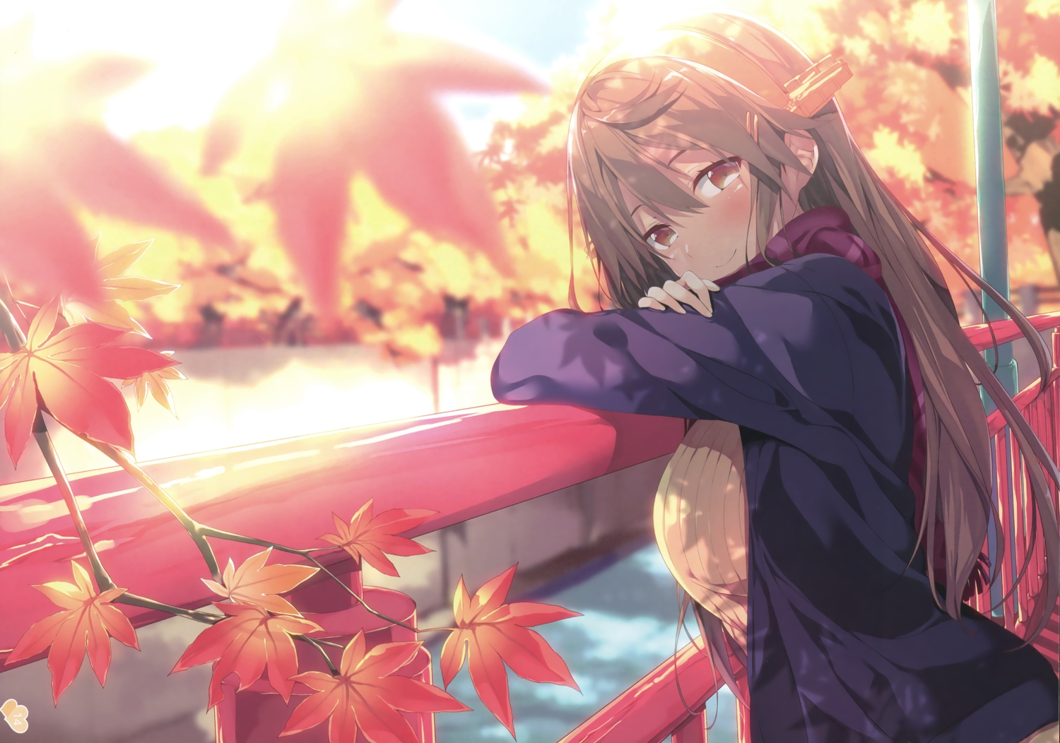 anthropomorphism, autumn, gintarou_(kurousagi108), haruna_(kancolle), kantai_collection, scan, signed