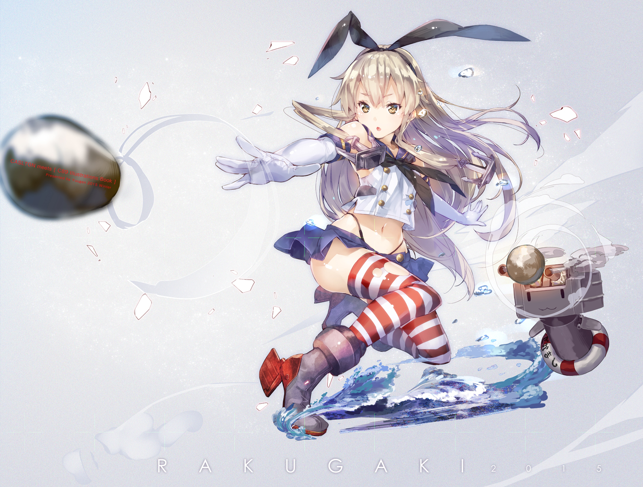 anthropomorphism, blonde_hair, kantai_collection, long_hair, orange_eyes, rensouhou-chan, shimakaze_(kancolle), thighhighs, watermark, yuugen
