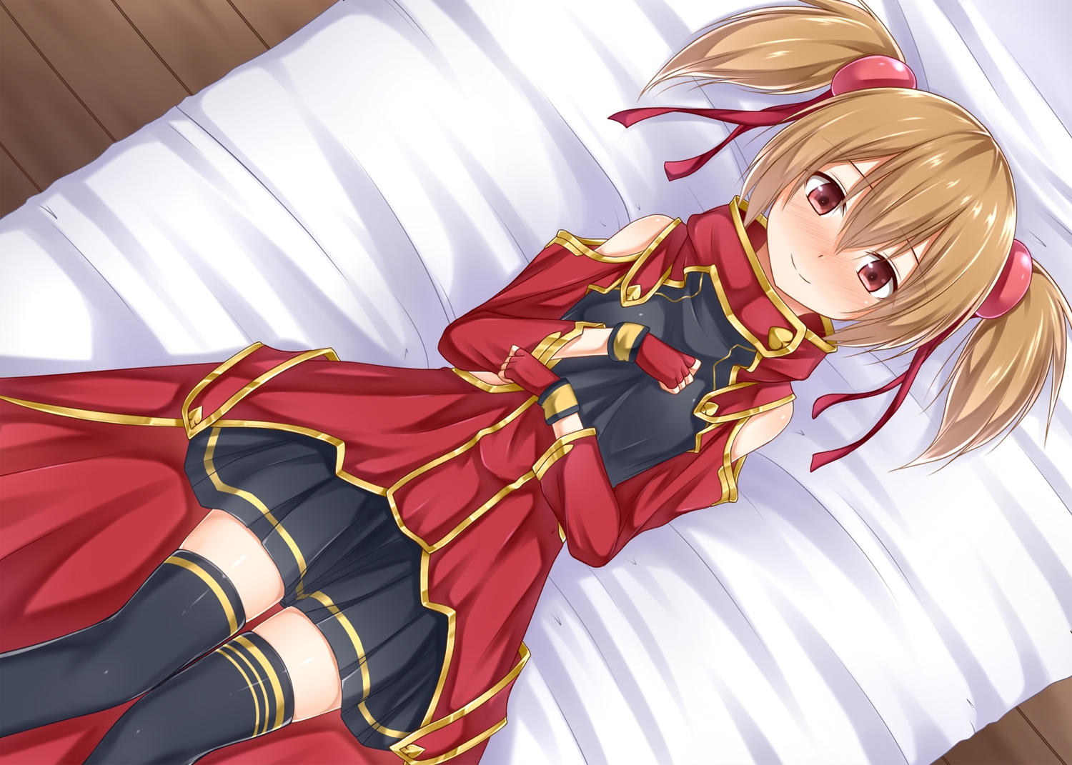 ayano_keiko, blush, brown_hair, haryuu_(poetto), red_eyes, sword_art_online, twintails, zettai_ryouiki