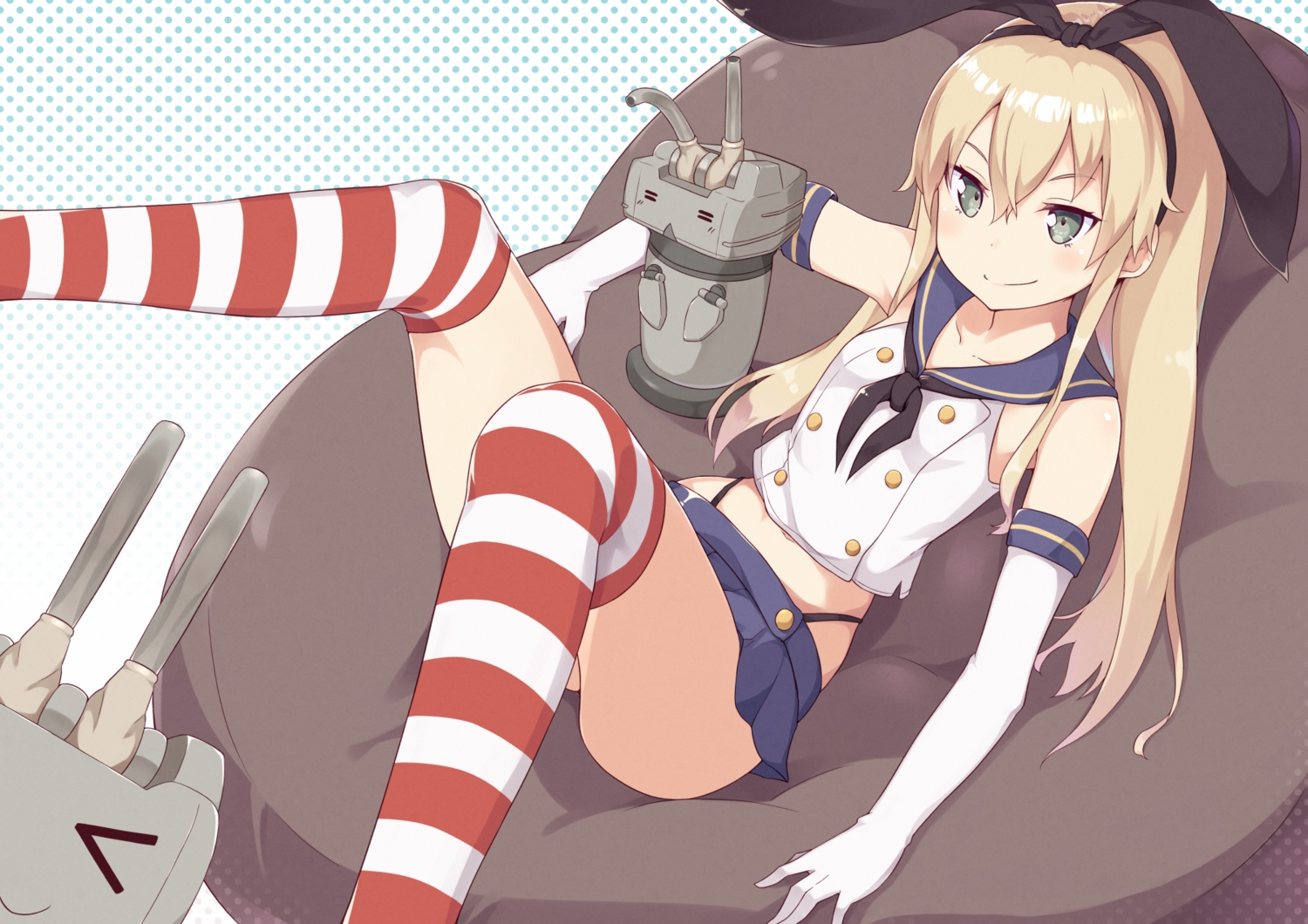anthropomorphism, ass, blonde_hair, bushinofuji, elbow_gloves, gloves, green_eyes, kantai_collection