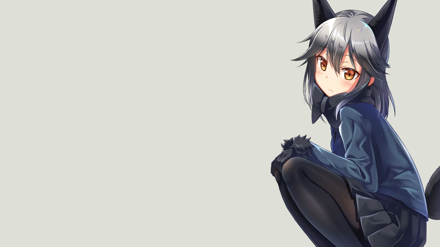 animal_ears, anthropomorphism, blush, bow, foxgirl, gloves, gray_hair, gurande_(g-size)