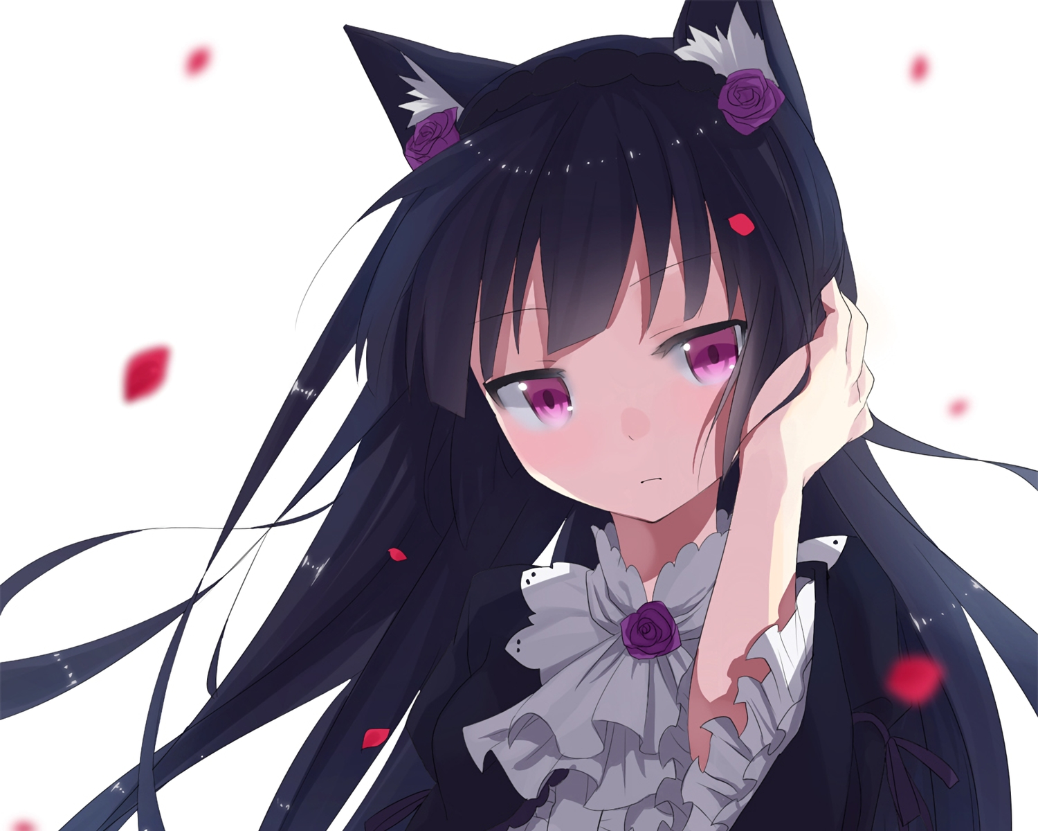 animal_ears, black_hair, cropped, gokou_ruri, kurasawa_moko, long_hair, ore_no_imouto_ga_konna_ni_kawaii_wake_ga_nai, petals
