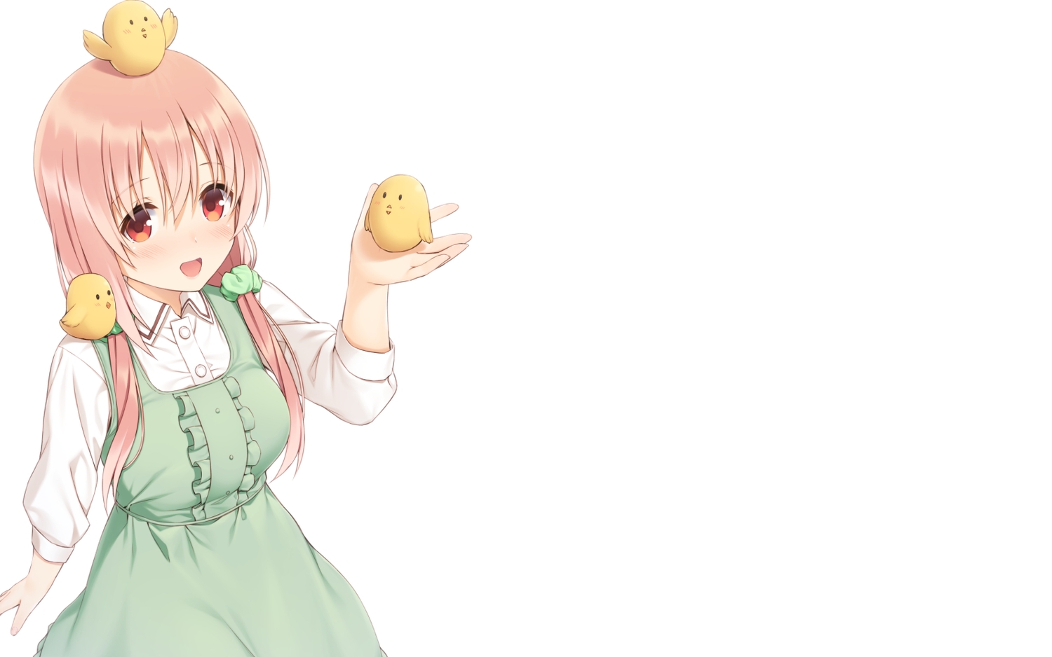 animal, bird, blush, hinako_note, long_hair, mikazuchi_zeus, pink_hair, sakuragi_hinako