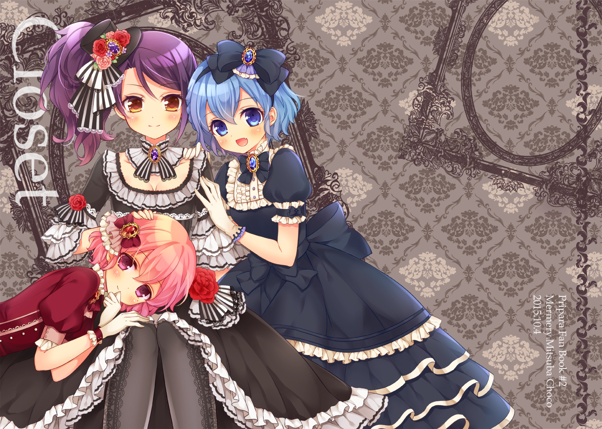 blue_eyes, blue_hair, blush, bow, dorothy_west, dress, fang, gloves
