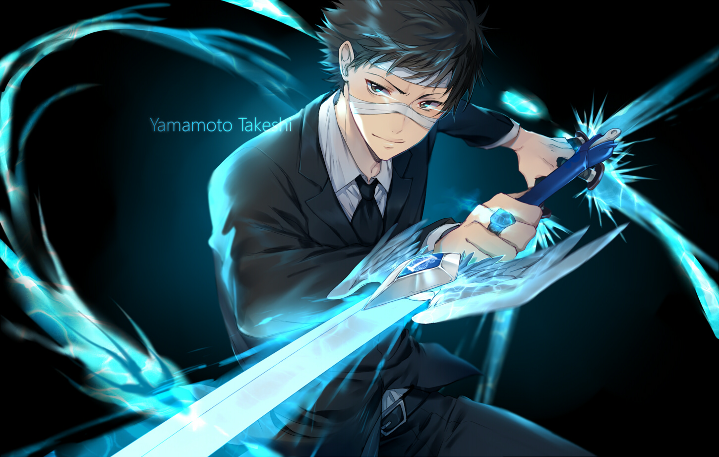 all_male, bandage, black_hair, brown_eyes, ekira_nieto, katekyou_hitman_reborn, male, short_hair