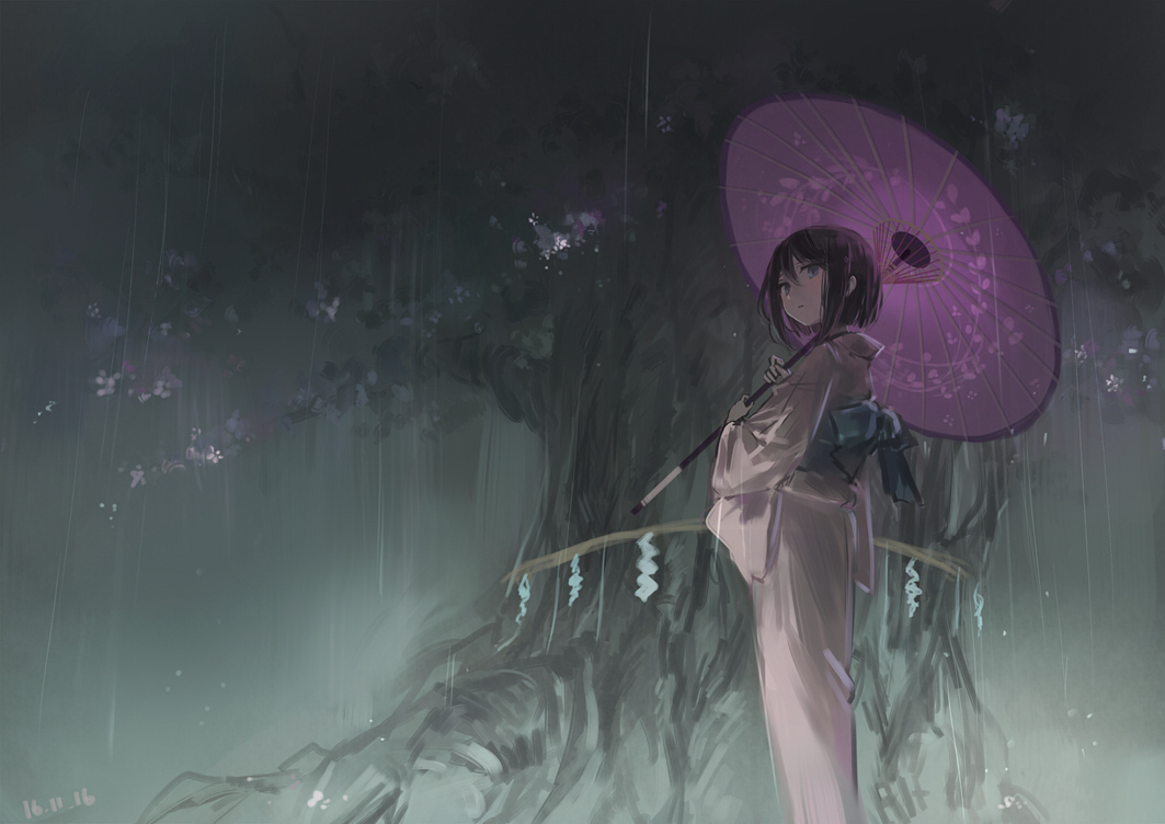 alt_(apou), blue_eyes, dark, japanese_clothes, kimono, original, rain, short_hair