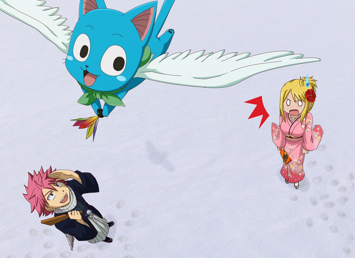 animal, blonde_hair, bluesnowcat, breasts, cat, fairy_tail, flowers, happy_(fairy_tail)