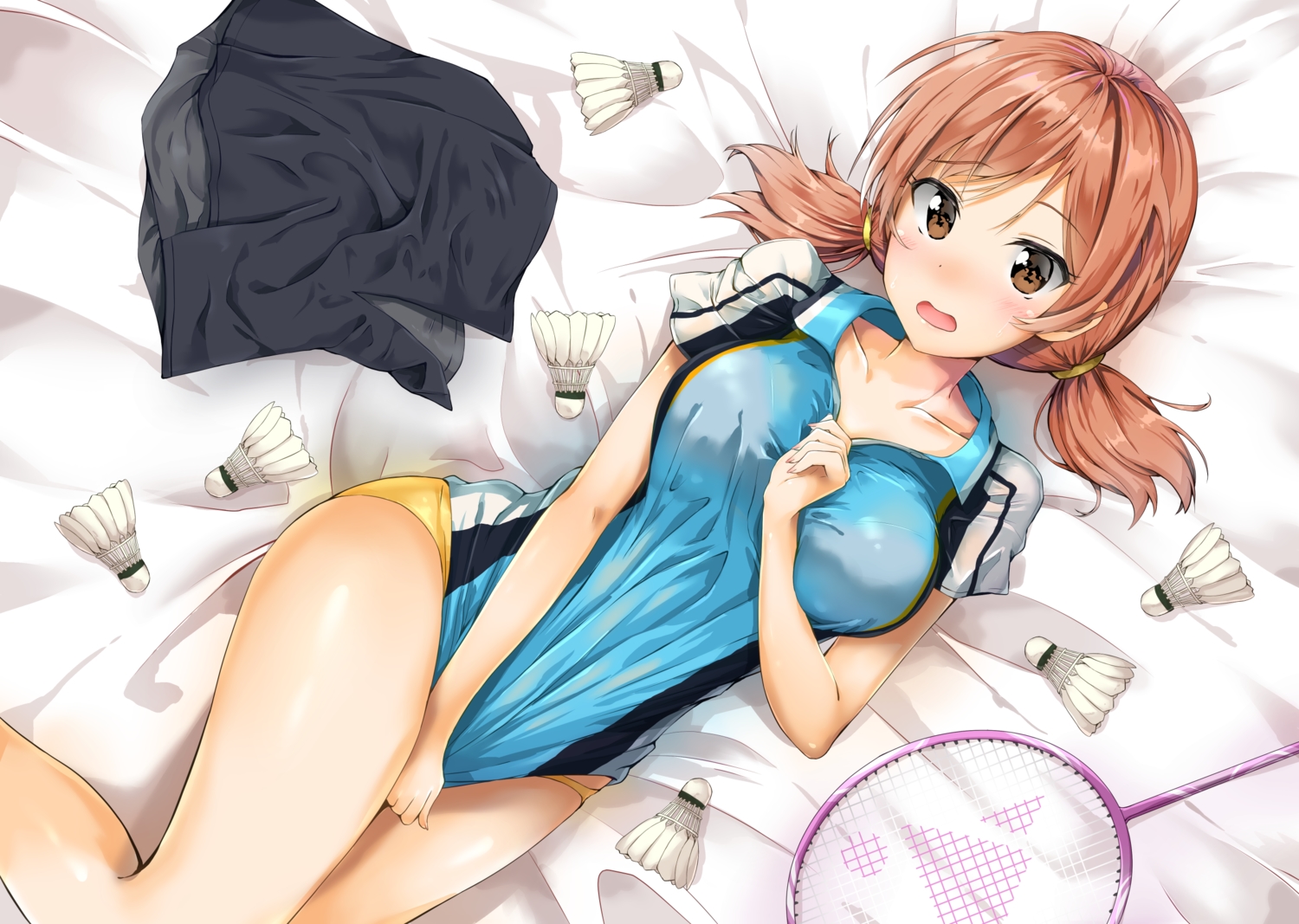blush, breasts, brown_eyes, brown_hair, idolmaster, idolmaster_cinderella_girls, komatsu_ibuki, kuria_(clear_trip_second), panties, short_hair, twintails, underwear