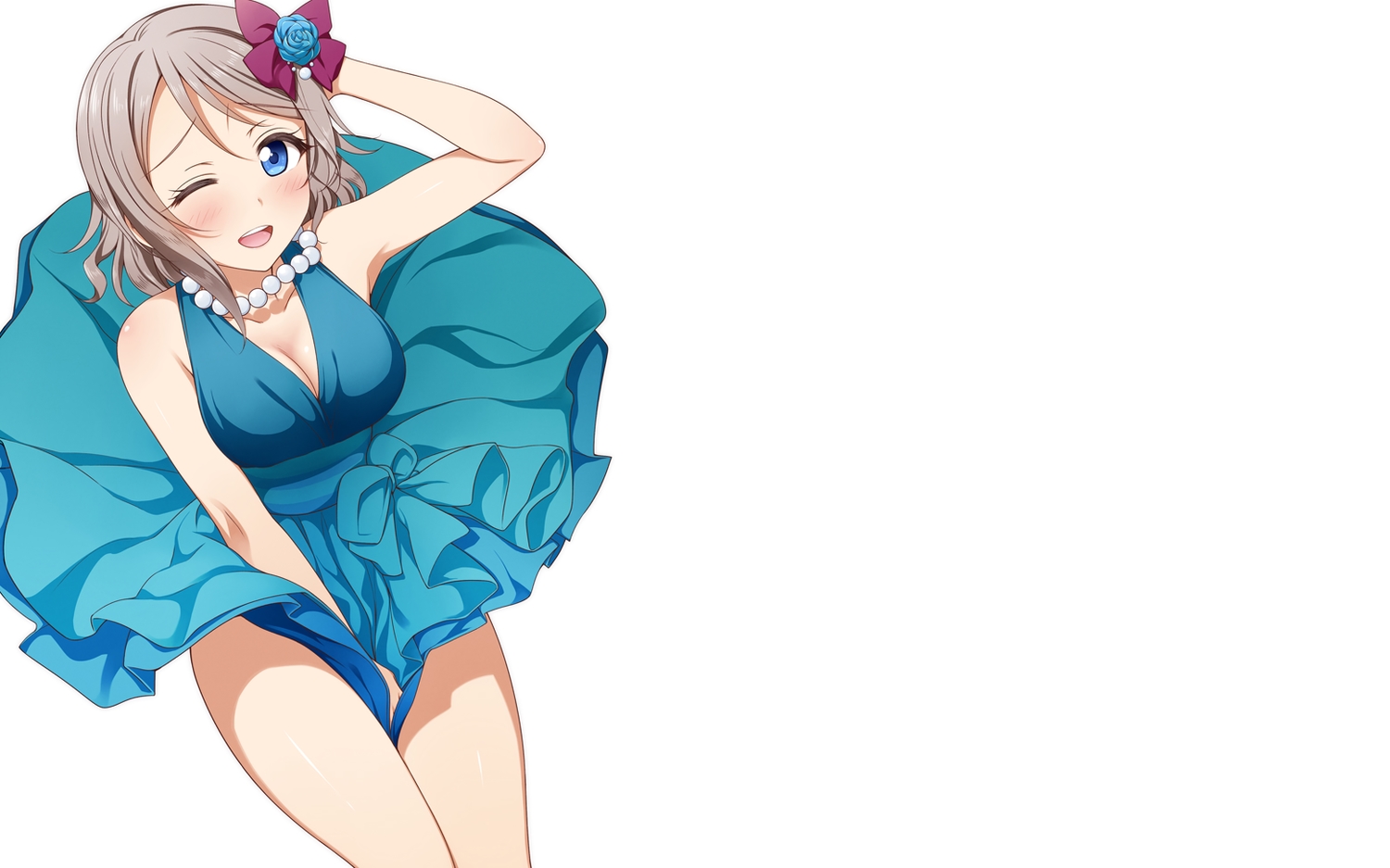 breasts, dress, love_live!_school_idol_project, love_live!_sunshine!!, short_hair, skirt_lift, suzume_miku, watanabe_you