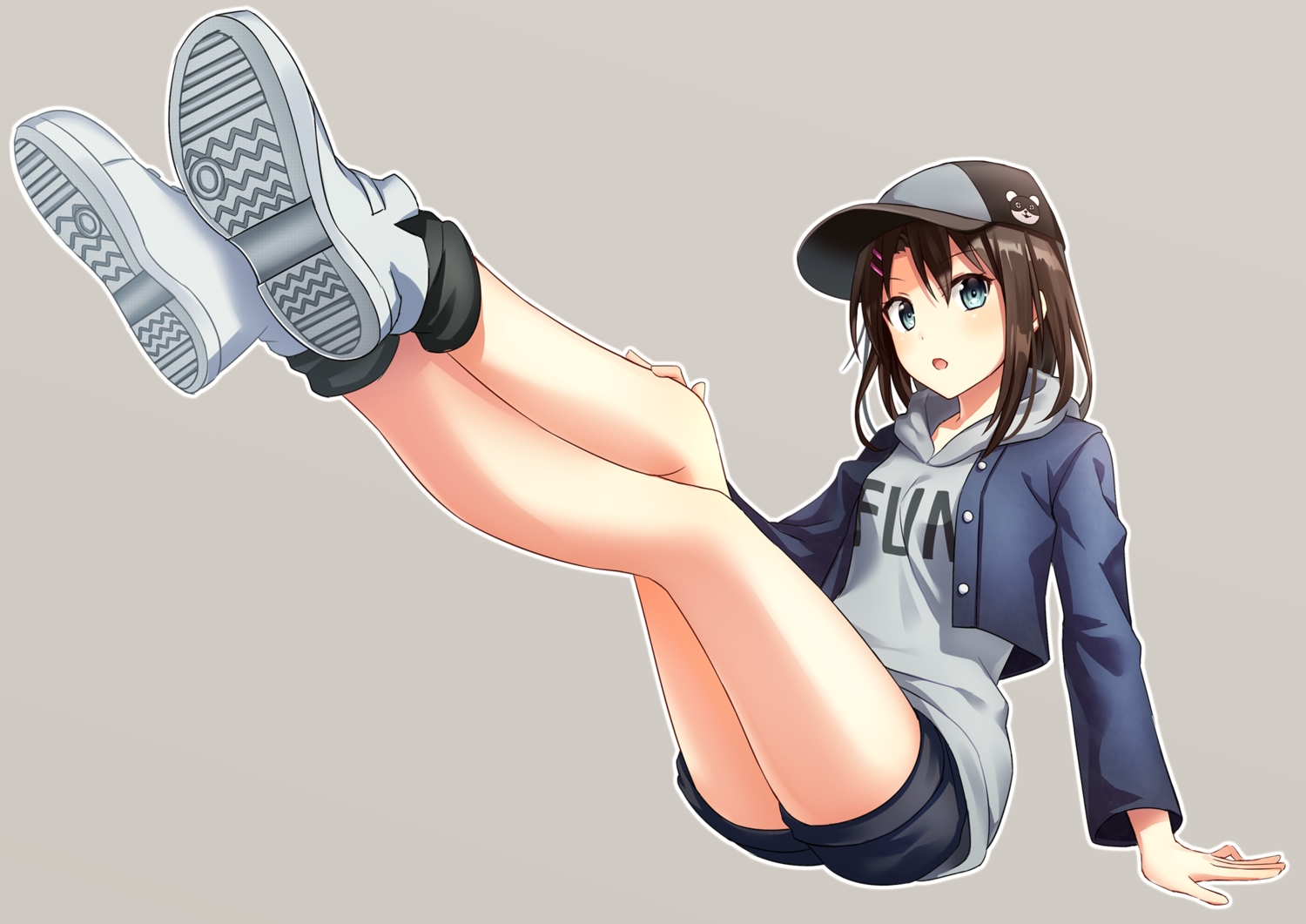 aqua_eyes, bang_dream!, brown_hair, hat, okusawa_misaki, short_hair, shorts, yuusa