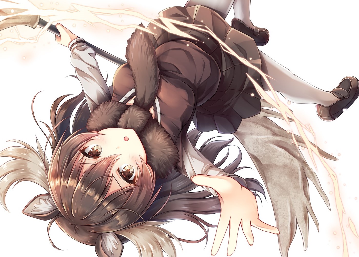 akashio_(loli_ace), animal_ears, anthropomorphism, blush, brown_eyes, brown_hair, jpeg_artifacts, kemono_friends