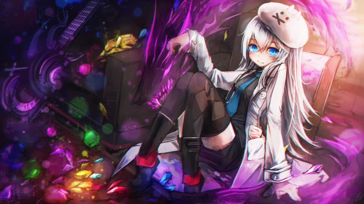 blue_eyes, dragon, hat, kajaneko, long_hair, skirt, soul_worker, stella_unibell