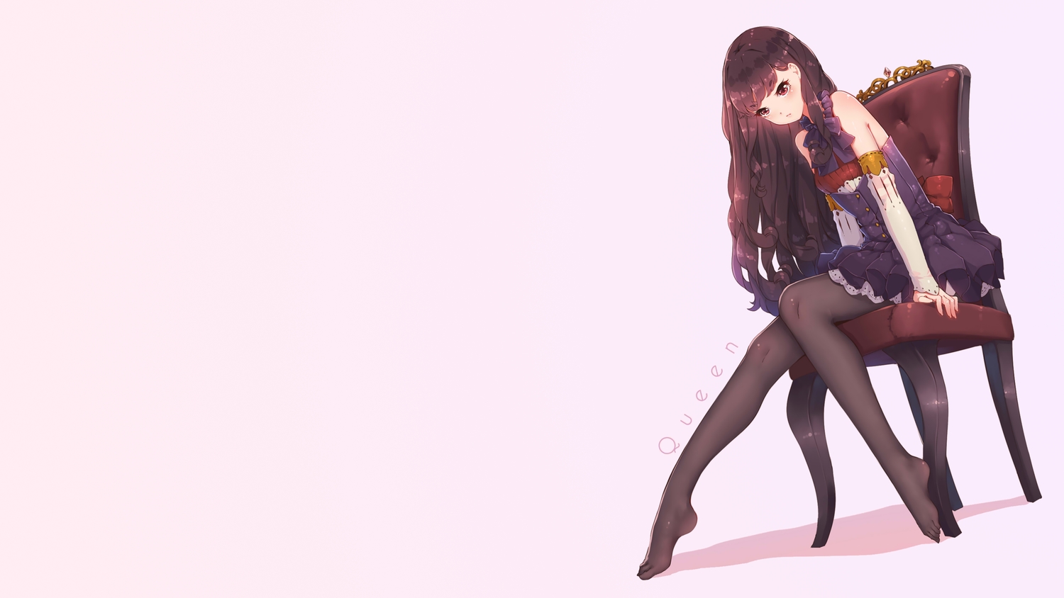 black_hair, brown_eyes, dress, gradient, hokou_sakuran, long_hair, original, pantyhose
