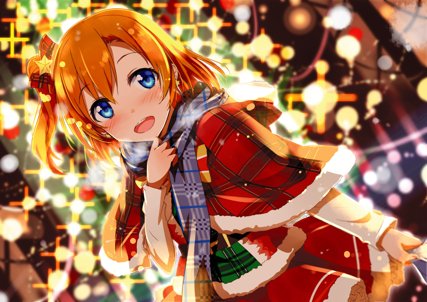 blue_eyes, blush, bow, christmas, gochou_(comedia80), kousaka_honoka, love_live!_school_idol_project, orange_hair, scarf, short_hair