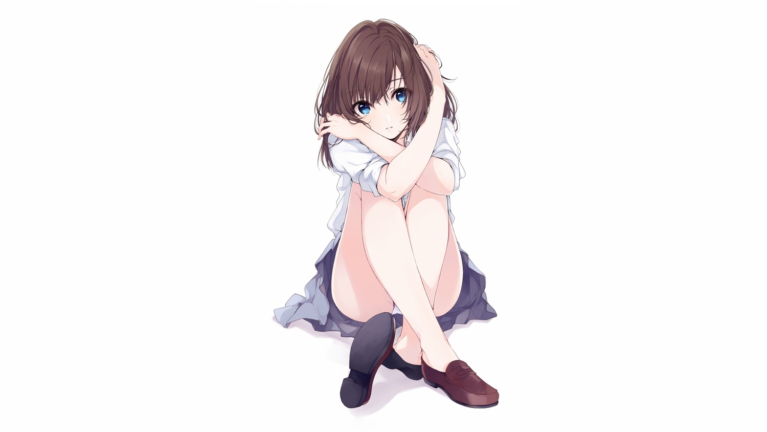 aqua_eyes, brown_hair, original, panties, school_uniform, skirt, umiko_(munemiu), underwear