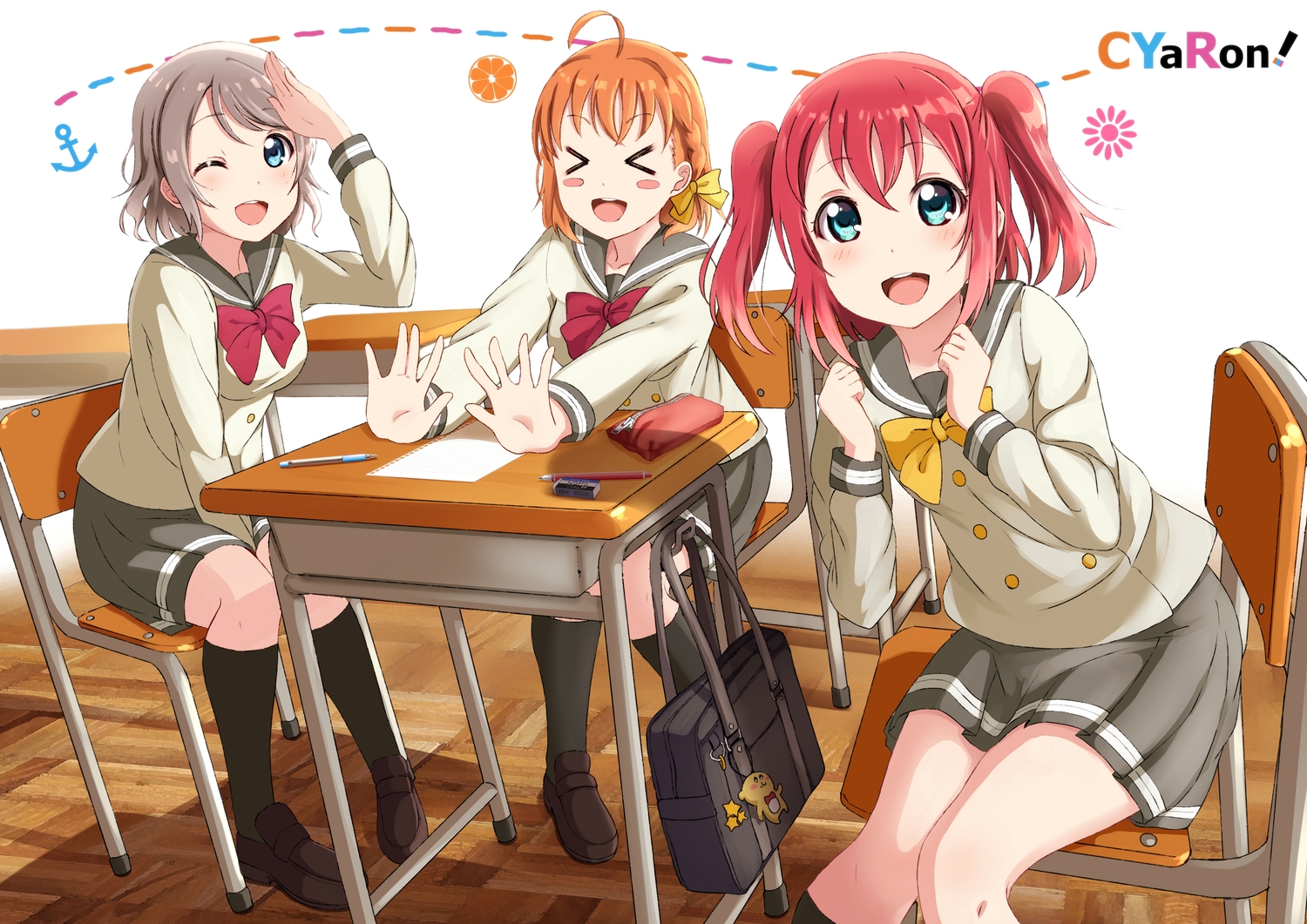 aqua_eyes, bow, braids, brown_hair, kurosawa_ruby, love_live!_school_idol_project, love_live!_sunshine!!, orange_hair