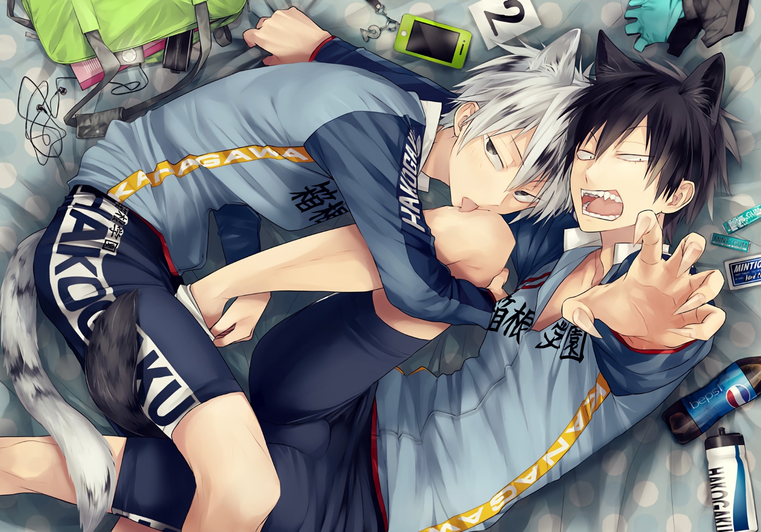 all_male, arakita_yasutomo, catboy, kuroda_yukinari, maka_(morphine), male, shounen_ai, waifu2x, yowamushi_pedal