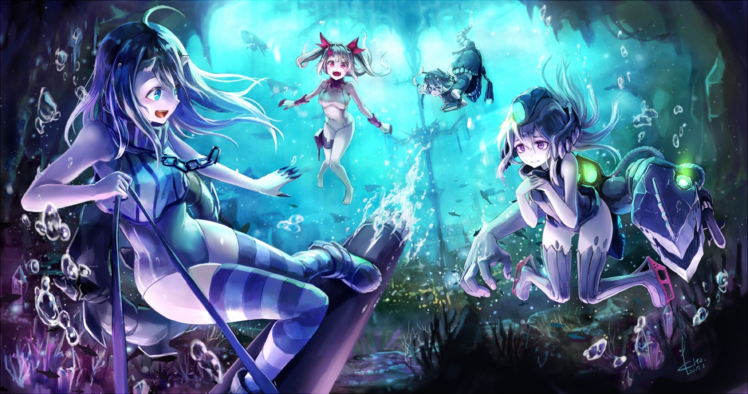 anthropomorphism, group, i-19_(kancolle), i-8_(kancolle), i-class_destroyer, kantai_collection, kito_(kito2), ro-500_(kancolle)