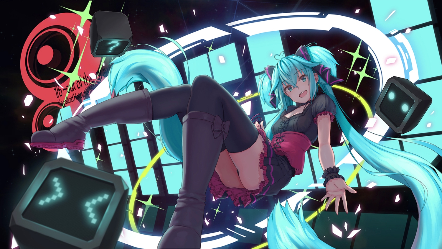 aqua_eyes, aqua_hair, ass, hatsune_miku, long_hair, maru_(maru1625), panties, ribbons