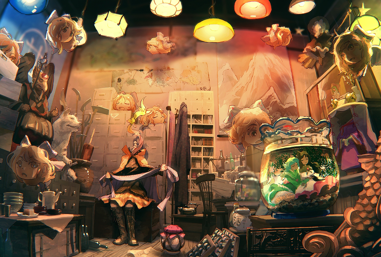 imaizumi_kagerou, mermaid, niy_(nenenoa), sekibanki, touhou, wakasagihime, wolfgirl