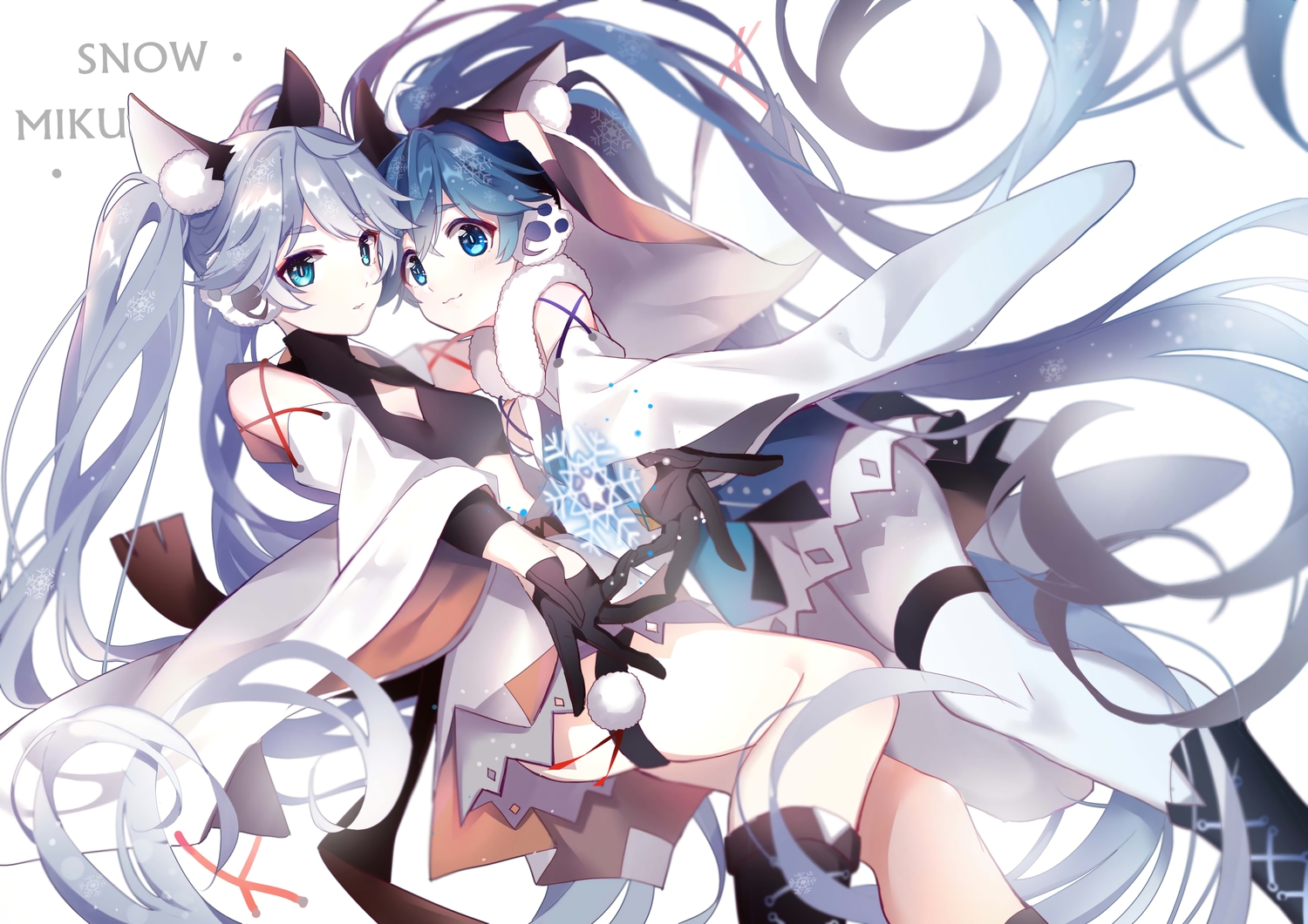 akira_(ying), blue_eyes, blue_hair, cat_smile, earmuffs, gloves, hatsune_miku, long_hair, twintails, vocaloid, yuki_miku