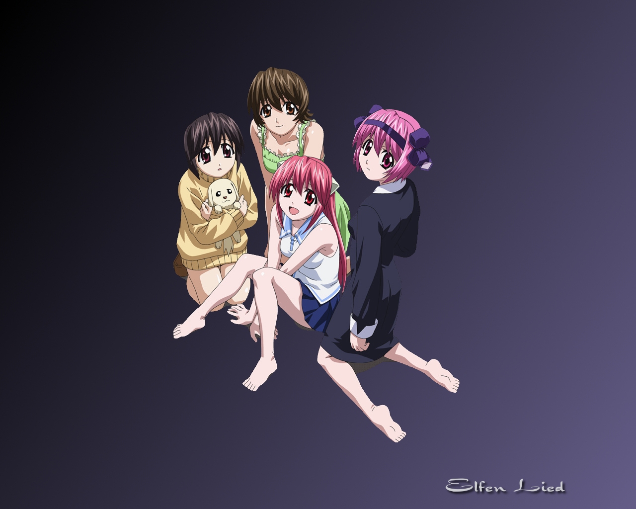 elfen_lied, lucy_(elfen_lied), mayu_(elfen_lied), nana_(elfen_lied), yuka
