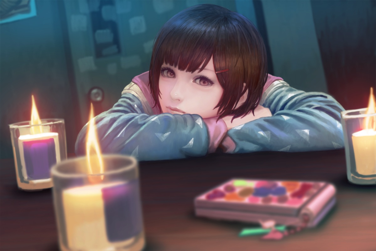 brown_hair, dark, fire, hood, kakotomirai_(harvester), let_it_die, phone, realistic, short_hair