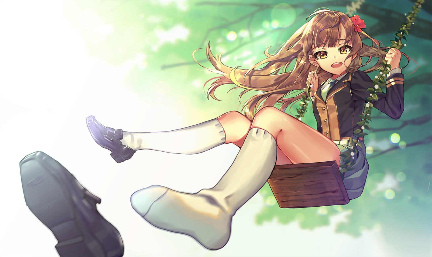 adcd, brown_hair, kneehighs, long_hair, original, school_uniform, skirt, tie