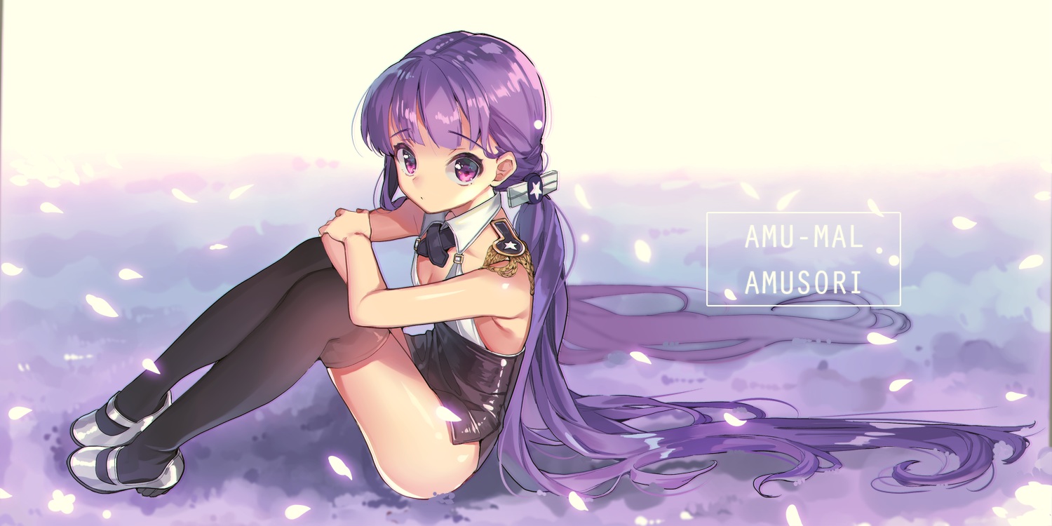 adcd, long_hair, original, petals, pink_eyes, purple_hair, thighhighs, twintails