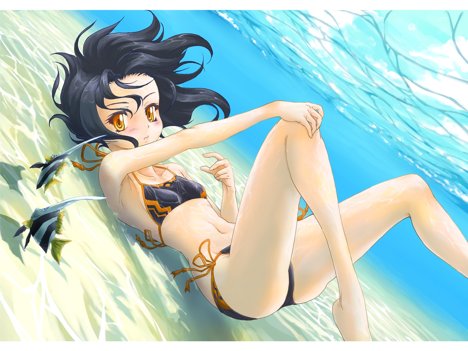 animal, bikini, fish, naka_(nicovideo14185763), original, swimsuit, underwater, water