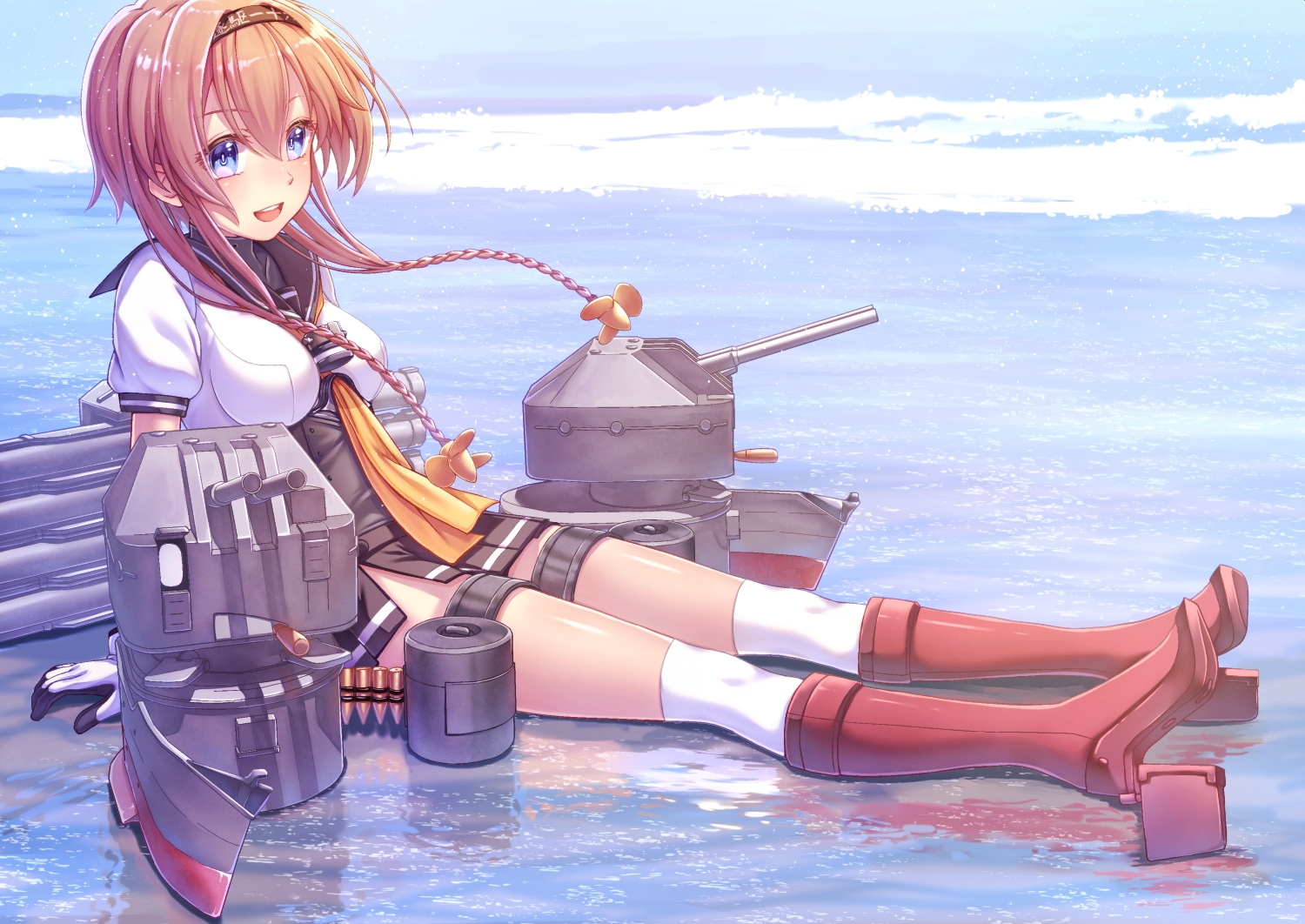 aliasing, anthropomorphism, blue_eyes, boots, braids, breasts, brown_hair, chou-10cm-hou-chan
