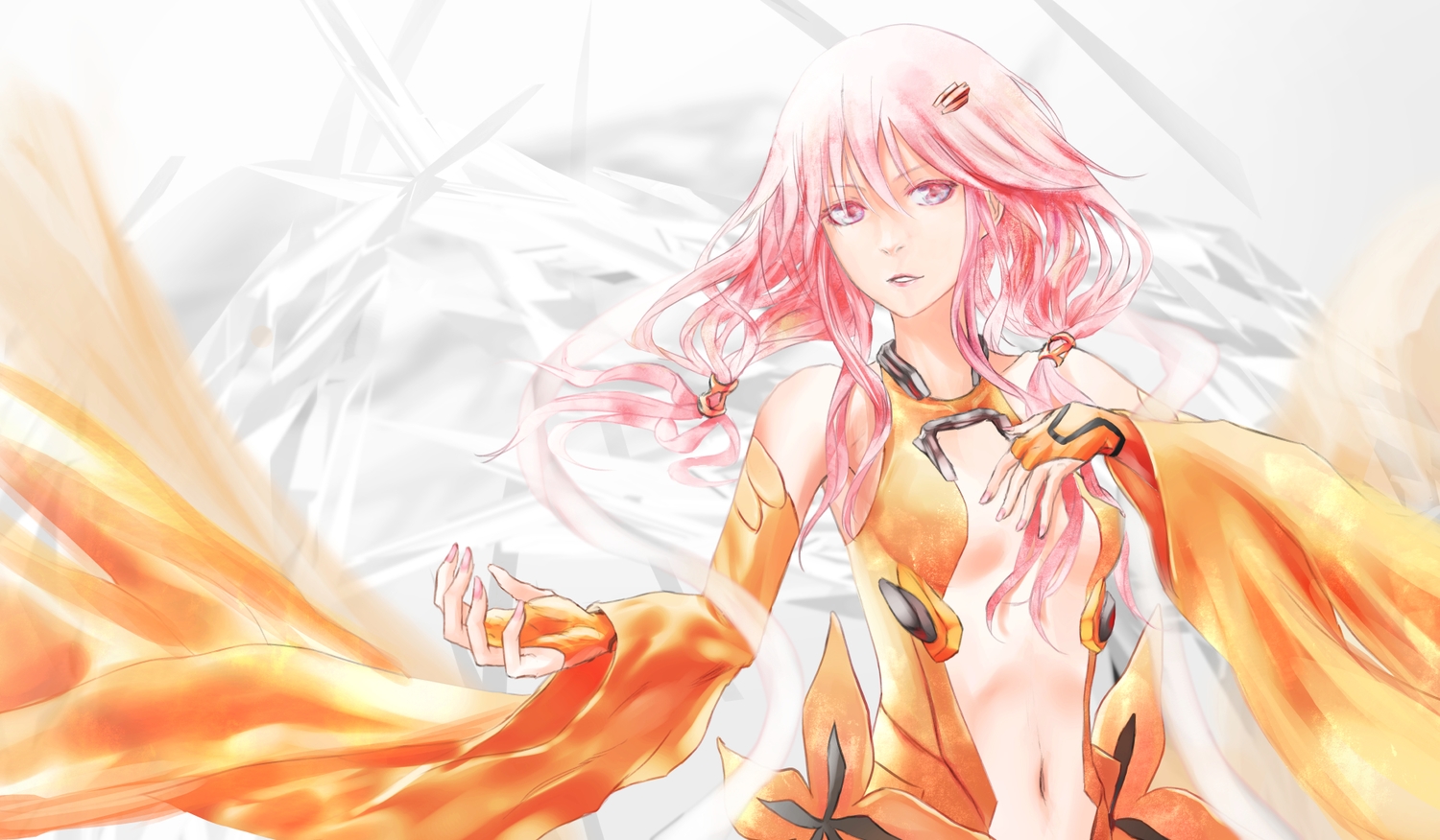 breasts, guilty_crown, long_hair, navel, pink_eyes, pink_hair, tanikku, yuzuriha_inori