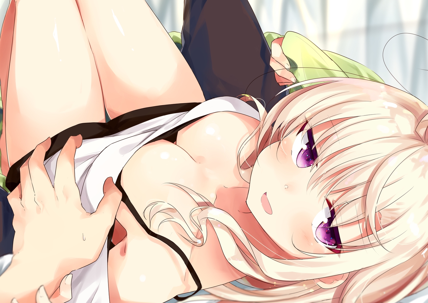 blonde_hair, bra, breasts, cleavage, long_hair, mizuki-chan_(sasahara_wakaba), original, purple_eyes