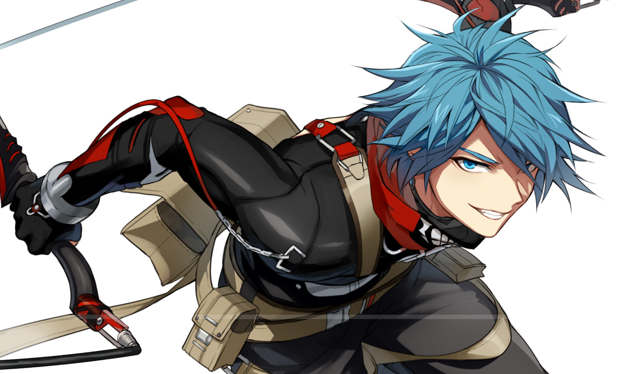 all_male, aqua_eyes, aqua_hair, closers, gloves, male, nata_(closers), scarf