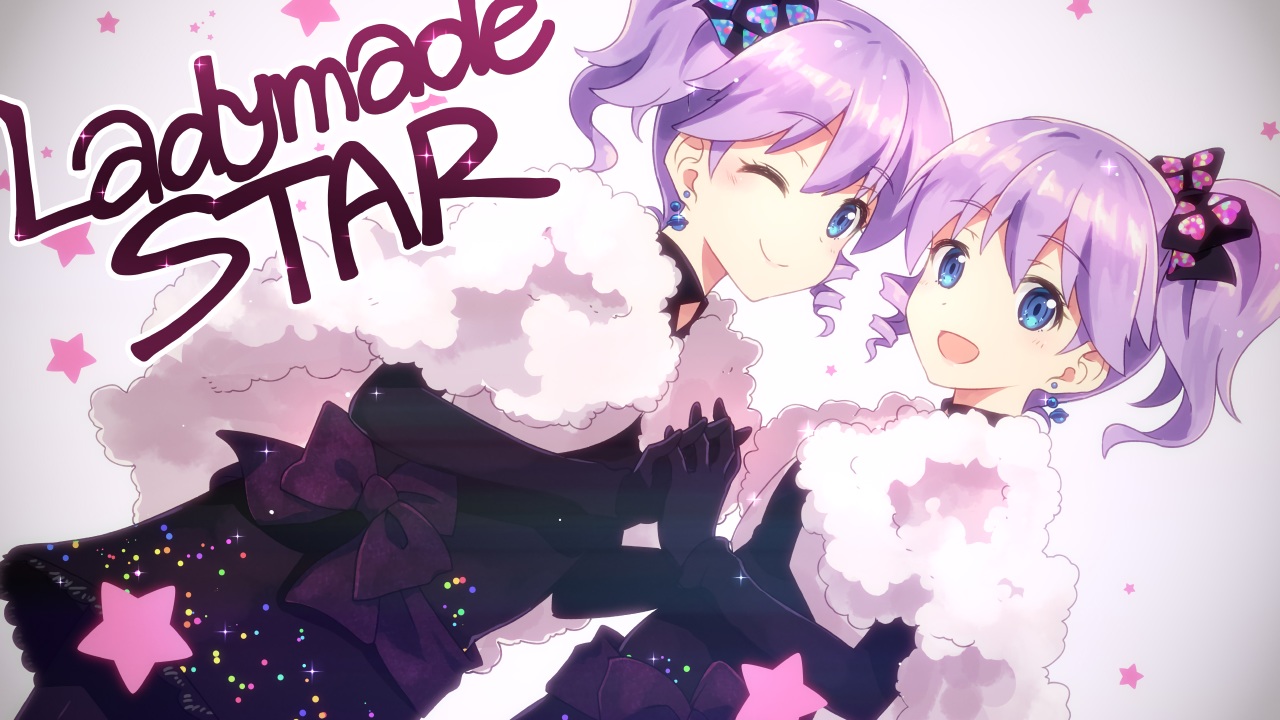 2girls, aqua_eyes, bow, dj_max, elbow_gloves, gloves, lady_made_star, nina_klatt