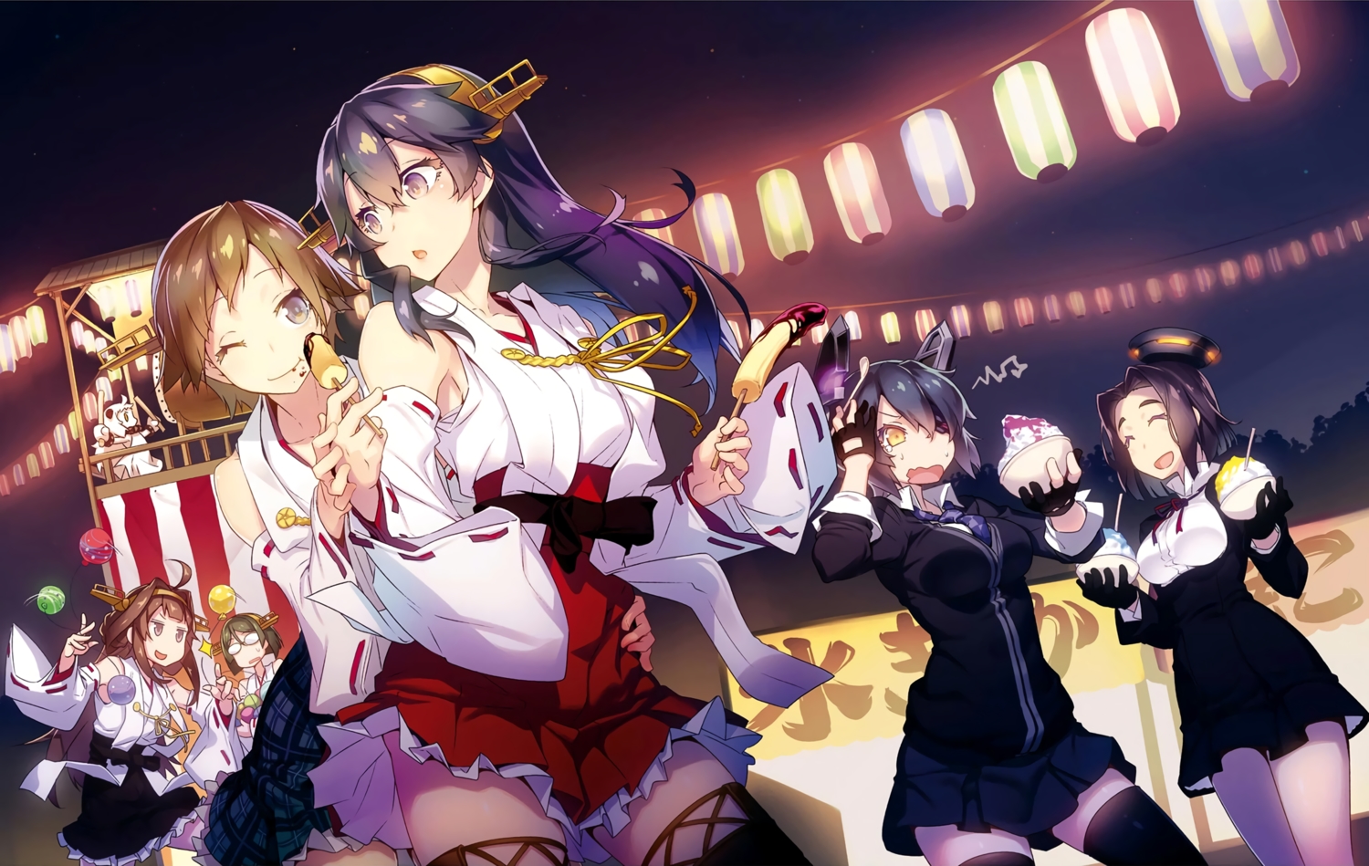 anthropomorphism, black_hair, breasts, brown_hair, candy, chocolate, dress, festival
