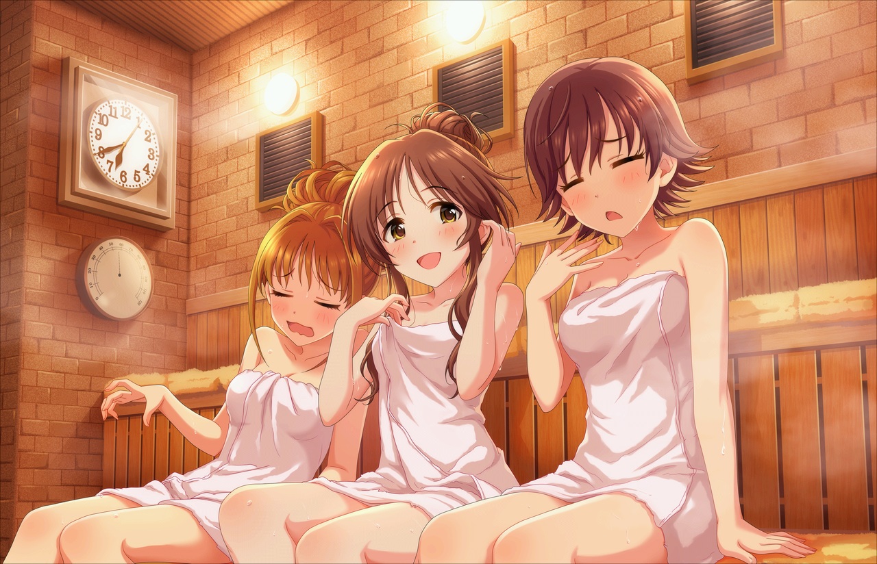 annin_doufu, bath, breasts, brown_hair, hino_akane_(idolmaster), honda_mio, idolmaster, idolmaster_cinderella_girls