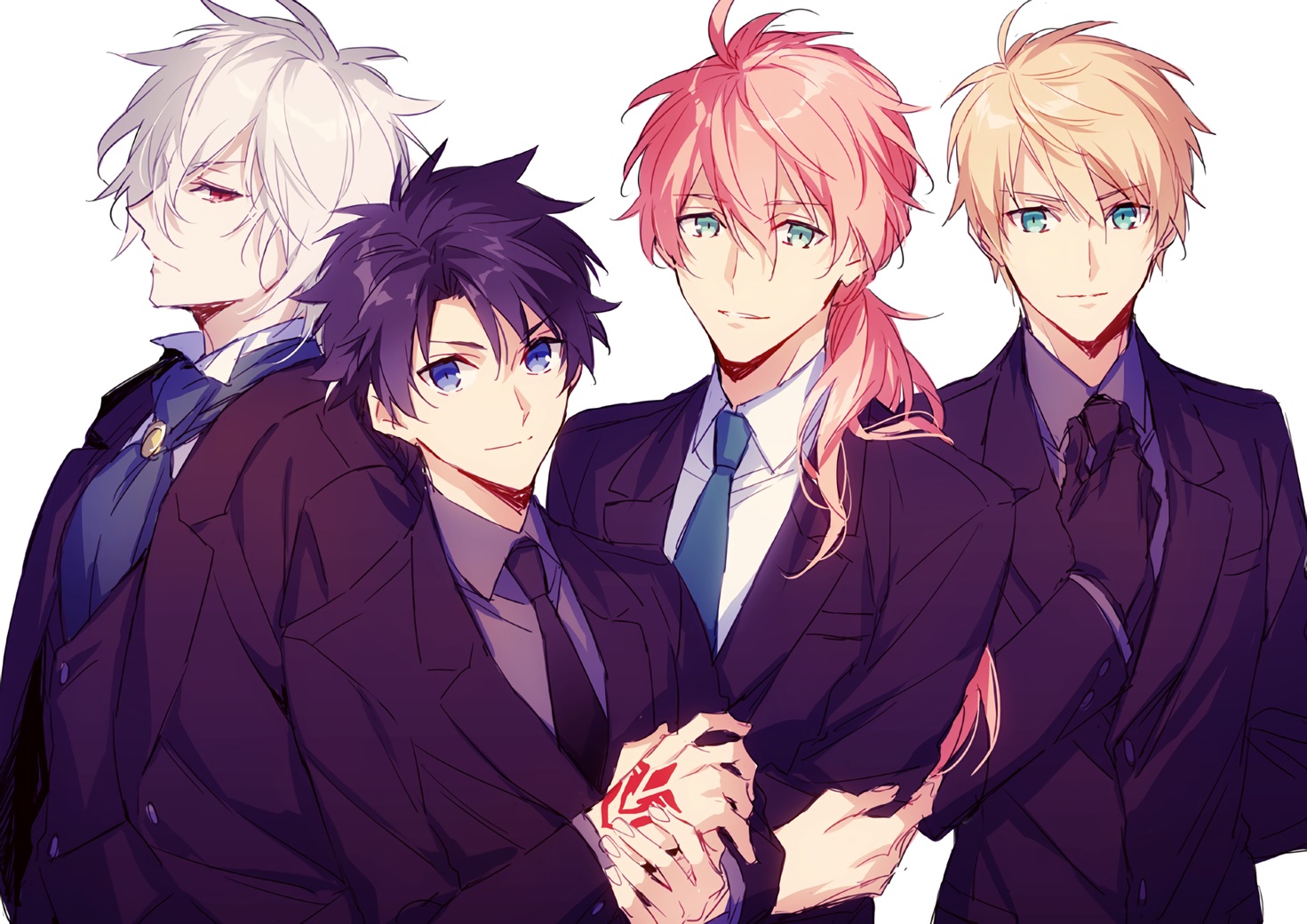 all_male, aqua_eyes, arthur_pendragon_(fate), black_hair, blonde_hair, blue_eyes, edmond_dantes, fate/grand_order