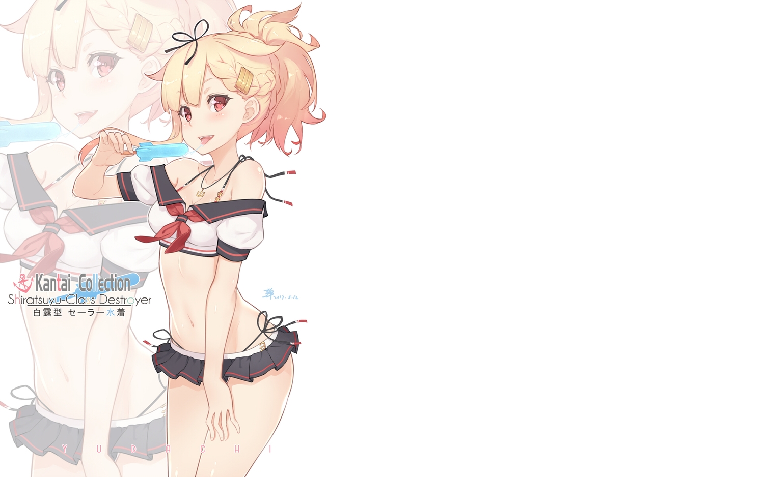 anthropomorphism, bikini, blonde_hair, braids, dan_(kumadan), kantai_collection, navel, necklace