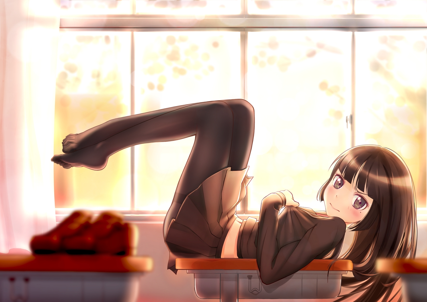 black_hair, blush, gokou_ruri, gray_eyes, long_hair, ore_no_imouto_ga_konna_ni_kawaii_wake_ga_nai, pantyhose, school_uniform