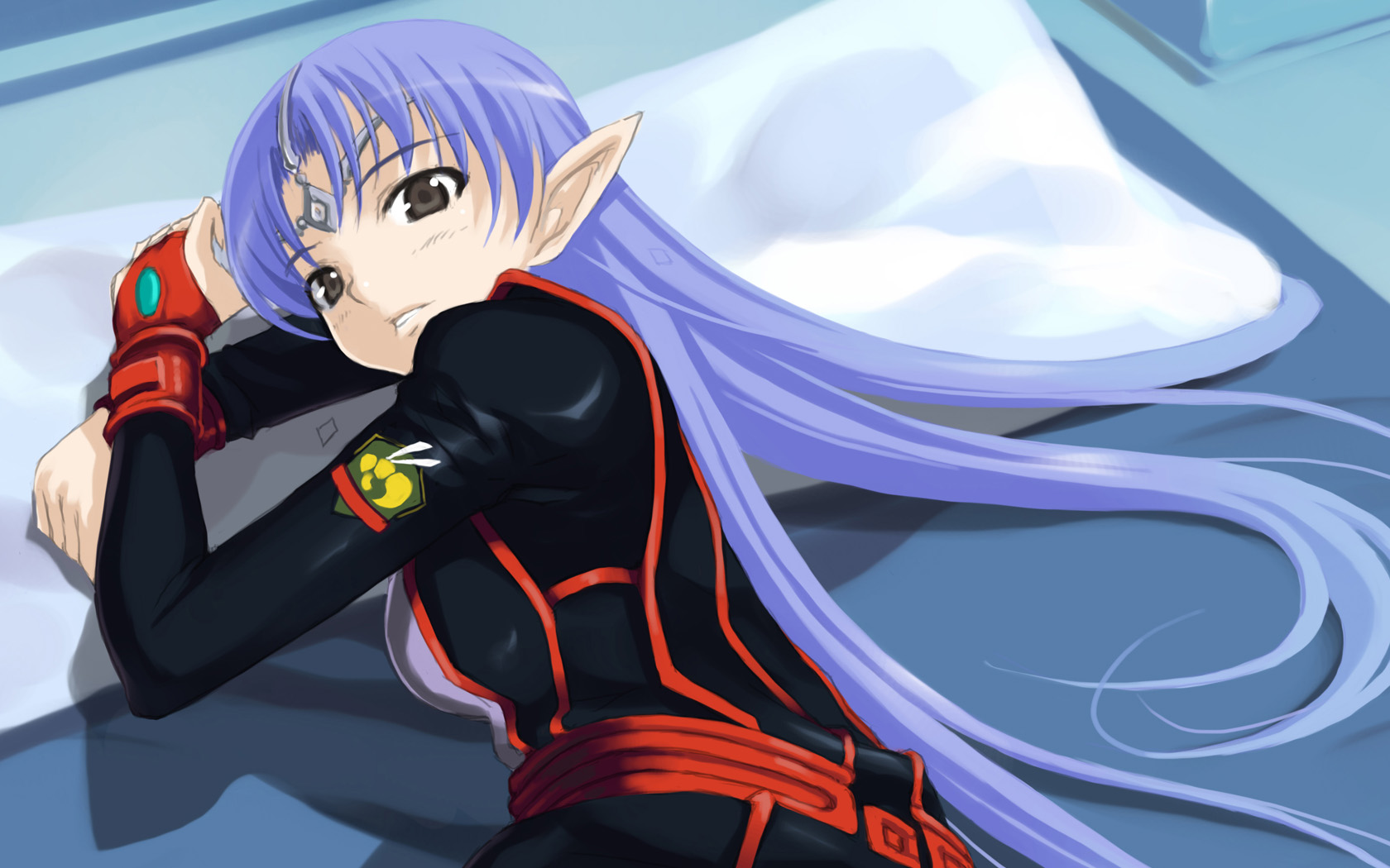blue_hair, gray_eyes, lafiel, long_hair, pointed_ears, seikai_no_monshou, seikai_no_senki, tiara